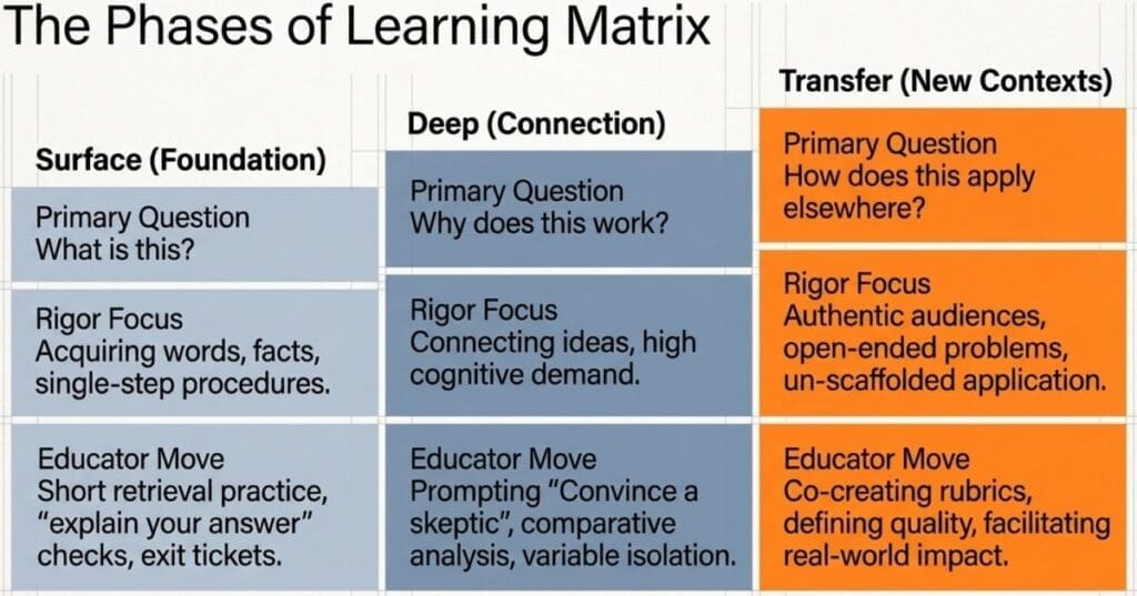 The Phases of Learning Matrix