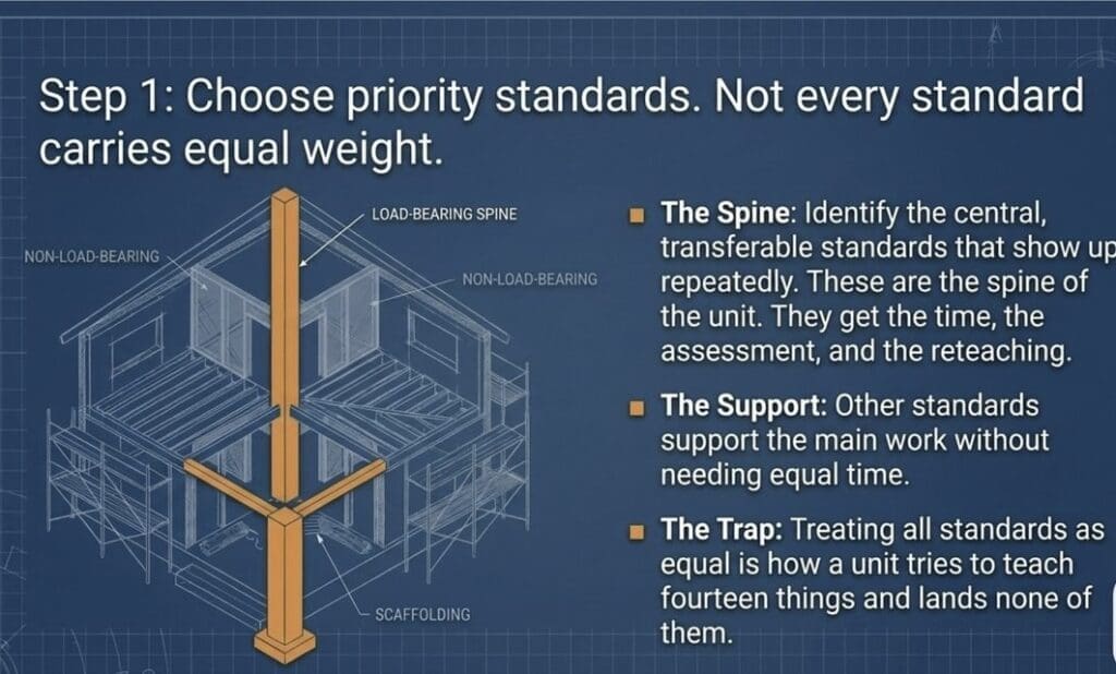 Activity-first planning compared with standards-based planning across four rows, from desired result to aligned evidence.
